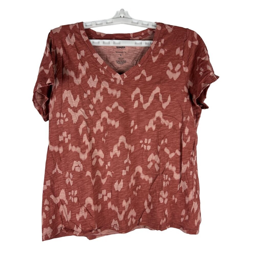 Sonoma The Everyday Tee Size L V-Neck Red Short Sleeve Womens T-Shirt